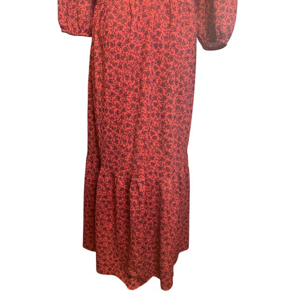 2/$30 Zara M Red & Black Floral Peasant Print Midi Dress - Picture 10 of 13